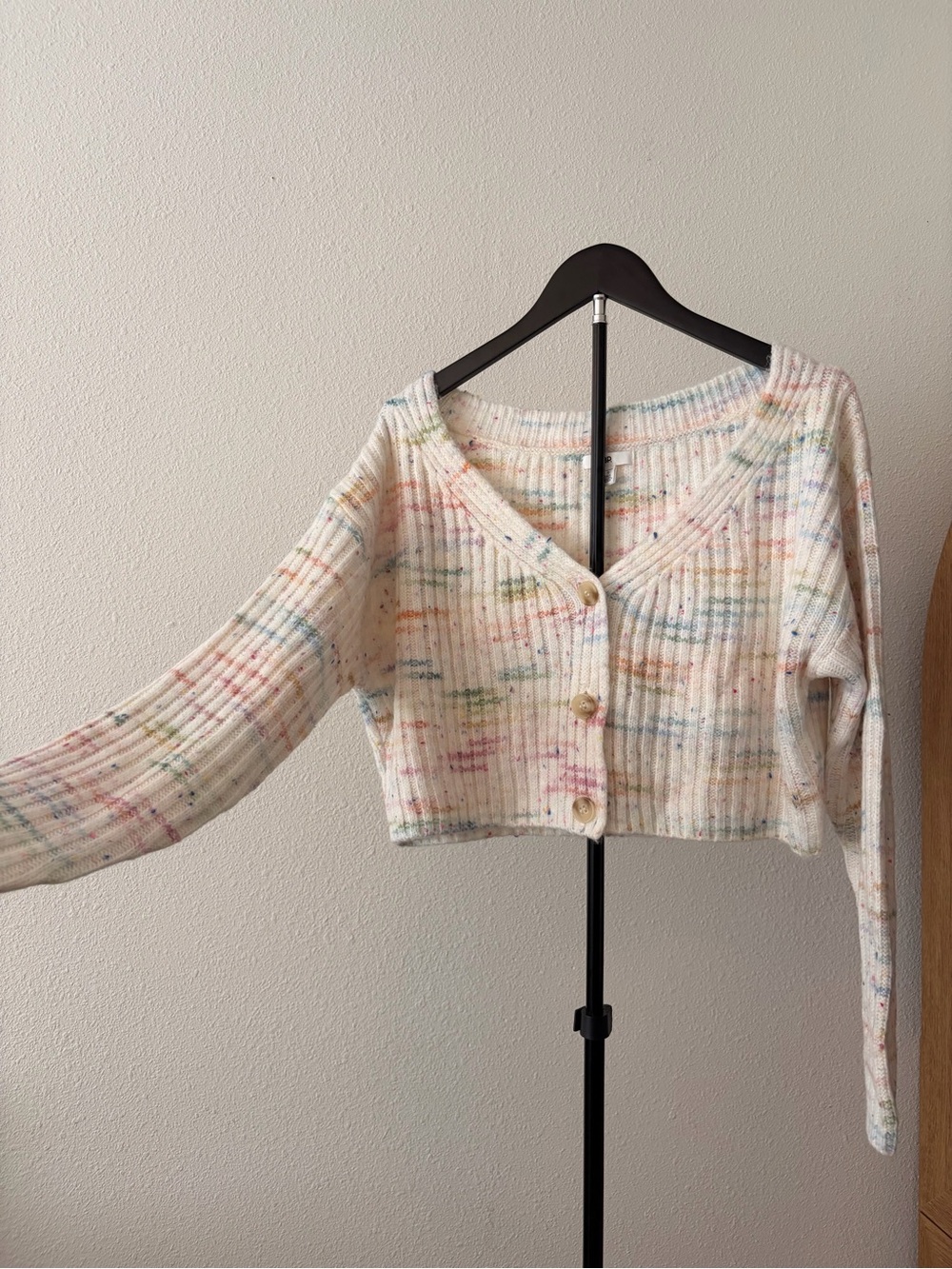 Nordstrom bp. Women's Speckled Cropped Button-Front Cardigan - White Multi